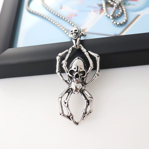 Gothische Spin Schedel Hanger Halsketting Voor Dames Heren Legering Donkere Punk Stijl Halloween Sieraden Retro