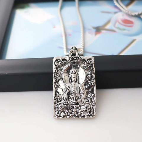 Legering Vintage Boeddha Hanger Ketting Religieuze Etnische Vierkante Plaque Ketting Voor Mannen Vrouwen Streetwear Sieraden