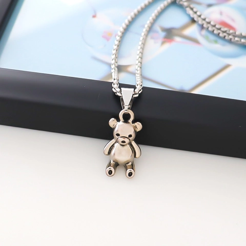 Moda Carino 3D Orsetto Ciondolo Collana Lega Galvanica Argento Box Catena Maglione Collana Per Uomini Donne Regalo