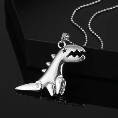 Collar con Colgante de Dinosaurio de Dibujos Animados para Mujeres Hombres Color Plata Aleación Estilo Mecánico Joyería Moda