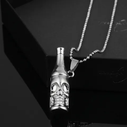Gothic Punk Schedel Fles Hanger Ketting Voor Mannen Vrouwen Zilver Legering Skelet Hoofd Fles Bedeltje Straat Hip Hop Sieraden