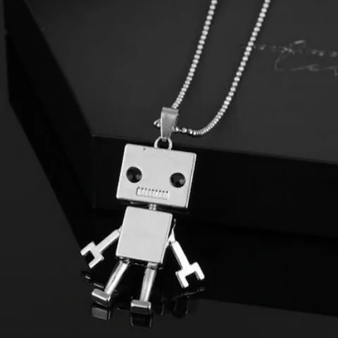 Collana con Pendentif Robot in Lega alla Moda Hip Hop Streetwear Tono Argento Occhi in Strass Gioielli con Catena Lunga Punk per Uomo Donna