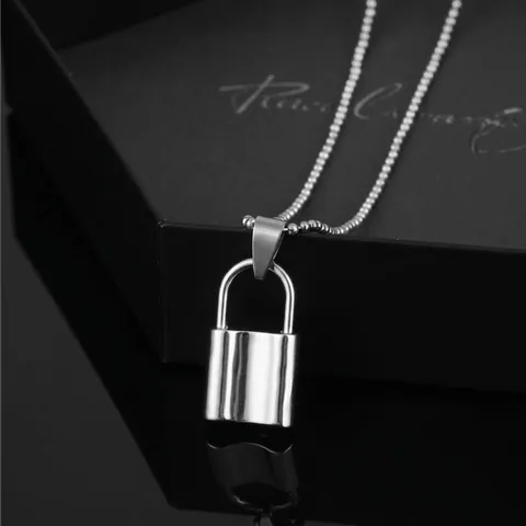 Minimalist Alloy Padlock Pendant Necklace For Women Men Silver Color Box Chain Hip Hop Streetwear Fashion Jewelry Accessories