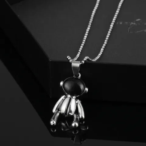 Fashion Alloy Astronaut Bear Pendant Necklace For Unisex Hip Hop Streetwear Silver Color Spaceman Jewelry Accessory Gift