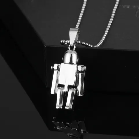 Collana con Ciondolo a Forma di Robot in Lega Hip Hop per Uomo Donna Catena a Clavicola Meccanica Geometrica Galvanica Argento
