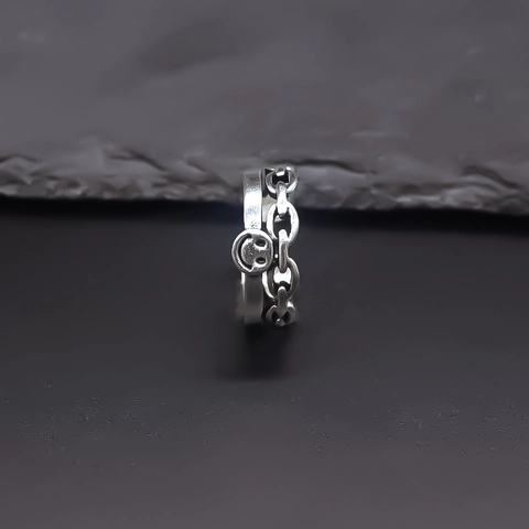 Anello Aperto a Catena con Faccina Sorridente Argento Antico Retro Unisex Moda Minimalista Stile Punk Anello Regolabile in Lega Gioielli Regalo