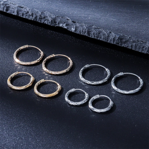 Pendientes de Aro Minimalistas de Acero Inoxidable con Torsión en Espiral para Hombre Mujer Unisex Pendientes Sueltos Geométricos
