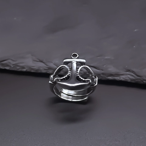 Anello Aperto Ancoretta in Lega Vintage per Uomo Stile Nautico Traforato Regolabile Hip Hop Gioielli Street