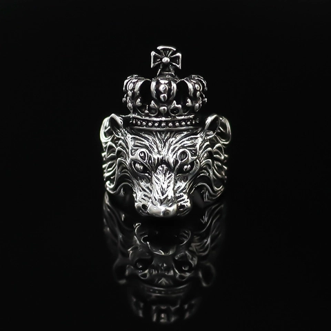 Vintage Lion Head Crown Open Ring For Men Women Alloy Electroplated Punk Rock Style Antique Silver Adjustable Ring