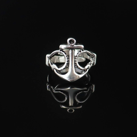 Anello Aperto Ancoretta in Lega Vintage per Uomo Stile Nautico Traforato Regolabile Hip Hop Gioielli Street