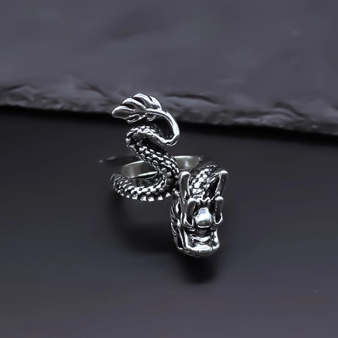 Silver Chinese Dragon Open Ring Men Women Punk Gothic Adjustable Alloy Animal Dragon Tail Finger Ring Jewelry Gift
