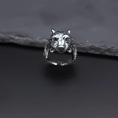 Anello Aperto con Testa di Lupo Vintage per Uomo Donna Lega Antica Galvanizzata Regolabile Punk Gothic Moda Gioielli da Dito