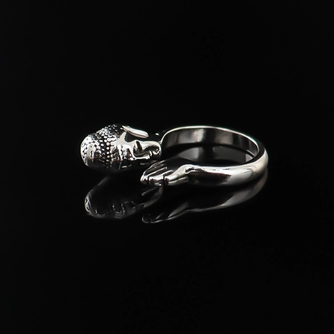 Vintage Etnische Boeddha Hoofd Gebed Handen Verstelbare Open Ring Voor Mannen Vrouwen Legering Verguld Boeddhistische Sieraden