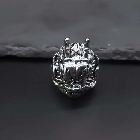 Legierung Retro Drachenkopf Ring Einstellbar Punk Stil Herren Tierkreis Silber Schmuck