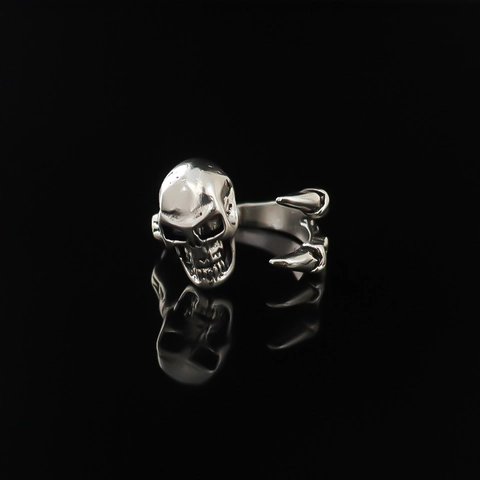 Vintage Men Alloy Skull Claw Open Ring Punk Gothic Antique Silver Biker Finger Ring Fashion Jewelry Halloween Party Accessory