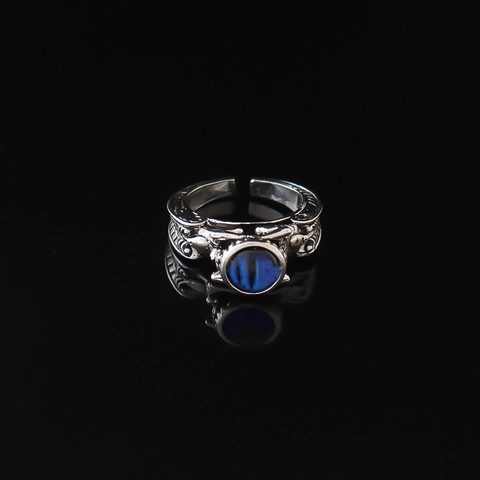 Men's Retro Gothic Punk Alloy Ring With Blue Rhinestone Evil Eye Relief Carving Open Adjustable Personalized Jewelry