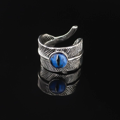 Retro Punk Legierungsring Mit Feder Für Herren Vintage Gothic Verstellbarer Fingerring Mit Blauem Zierstein Schmuck