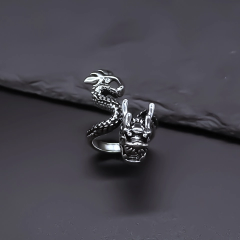 Silver Chinese Dragon Open Ring Men Women Punk Gothic Adjustable Alloy Animal Dragon Tail Finger Ring Jewelry Gift