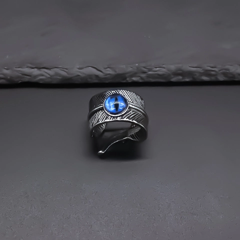 Retro Punk Legierungsring Mit Feder Für Herren Vintage Gothic Verstellbarer Fingerring Mit Blauem Zierstein Schmuck