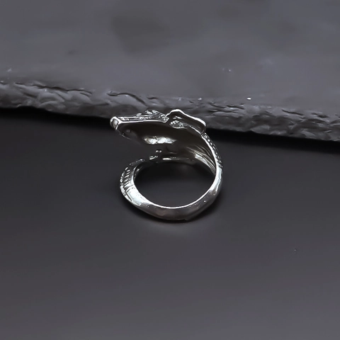 Punk Gothic Exaggerated Crocodile Alloy Open Ring For Men Retro Silver Adjustable Animal Finger Ring Jewelry Gift