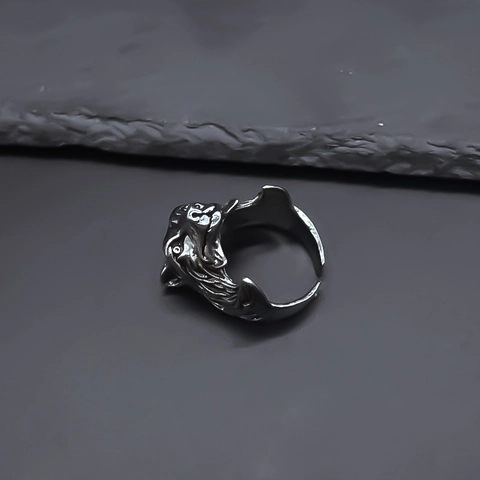 Anello Aperto con Testa di Lupo Vintage per Uomo Donna Lega Antica Galvanizzata Regolabile Punk Gothic Moda Gioielli da Dito