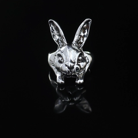 Anello Aperto Punk Vintage in Lega con Testa di Coniglio per Uomo Donna Retro Argento Animale Gothic Regolabile Gioielli di Moda Personalizzati