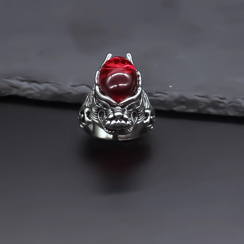 Herren Punk Drachenkopf Offener Ring Galvanisiert Legierung Rot Strass Eingelegt Gothic Dominant Individueller Ring Mode Schmuck