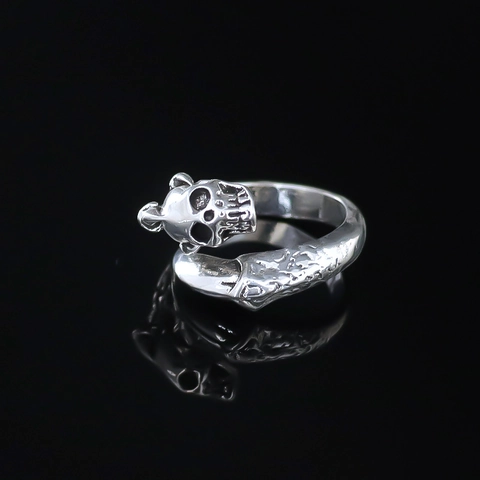 Vintage Men Alloy Gothic Skull Snake Open Adjustable Ring Punk Style Silver Plated Statement Finger Ring Jewelry Gift