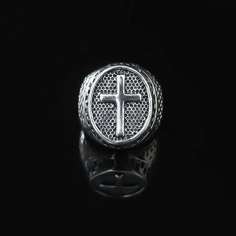 Vintage Gothic Cross Adjustable Alloy Ring For Men Punk Streetwear Antique Silver Electroplated Open Band Ring Jewelry Gift