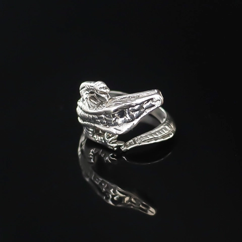 Punk Gothic Exaggerated Crocodile Alloy Open Ring For Men Retro Silver Adjustable Animal Finger Ring Jewelry Gift