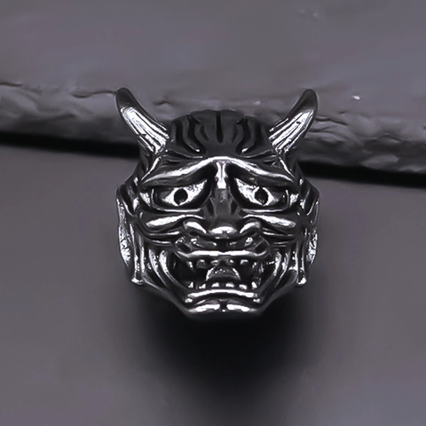 Vintage Hannya-Maske Offen Verstellbarer Ring Für Herren Retro Punk Gothic Legierung Doppelhorn Tier Maske Ring Hip Hop Mode Schmuck
