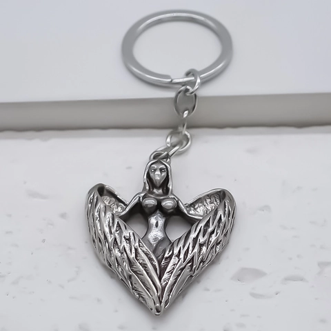Retro Alloy Angel Wings Keychain Heart Shape Metal Pendant Antique Silver Gothic Bag Charm Phone Case Ornament For Unisex