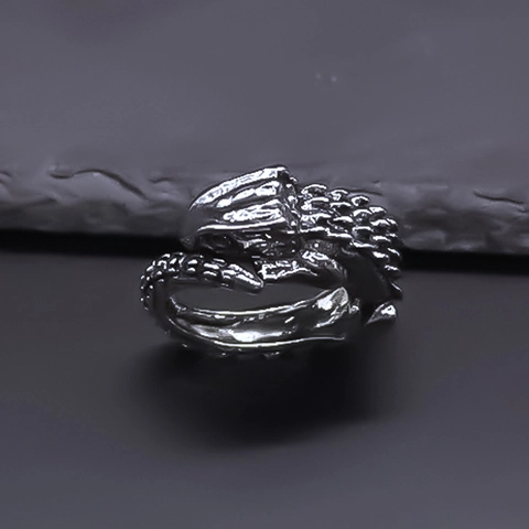 Vintage Punk Alloy Chameleon Lizard Open Ring For Men Retro Silver Dragon Adjustable Hip Hop Gothic Animal Jewelry Ring
