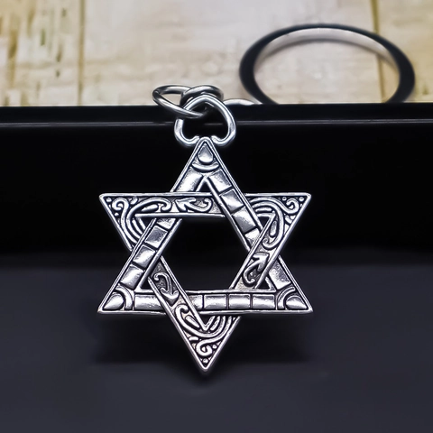 Llavero De Hexagrama Estrella De David De Aleación Vintage Colgante De Nudo Celta Retro Anillo De Llave Para Decoración De Bolso Hombre Mujer