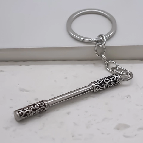 Llavero de Metal Bastón Ruyi Jingu Bang Estilo Chino Colgante de Aleación de Plata Vintage Adorno para Mochila Joyería