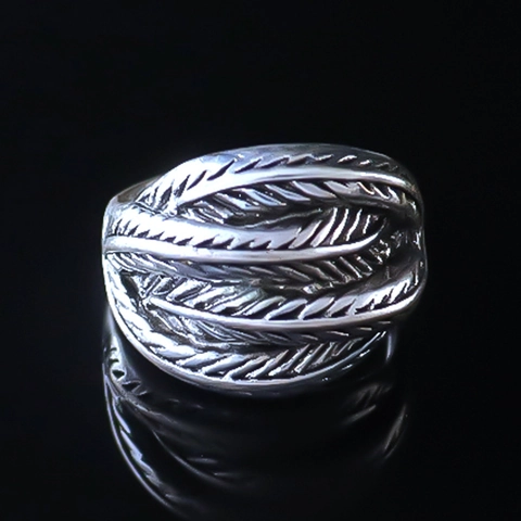 Vintage Punk Feather Alloy Open Ring For Men Retro Gothic Hip Hop Adjustable Finger Ring Statement Jewelry Gift