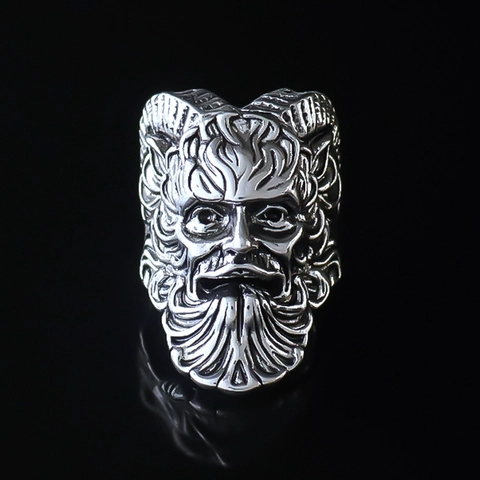 Vintage Pan Satyr Gehoornde God Gezicht Open Verstelbare Legering Ring Voor Heren Gothische Mythologische Sieraden Cadeau