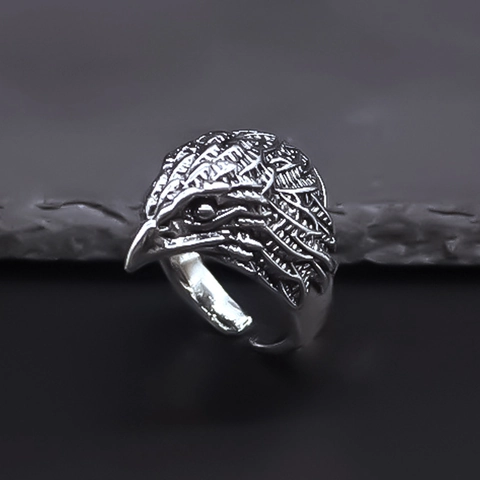 Anello Aperto Vintage Testa di Aquila Uomo Punk Hip Hop Lega Galvanica Regolabile Retro Animale Biker Gioielli da Dito
