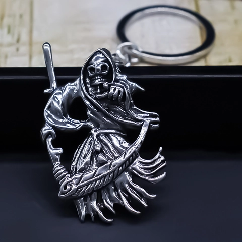 Llavero de Metal con Esqueleto de la Muerte Guadaña Gótica Colgante de Aleación Plateada Antigua para Mochila Bolso