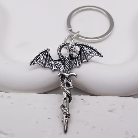 Retro Punk Dragon Sword Pendant Keychain For Men Women Gothic Silver Alloy Dragon Sword Key Ring Hanging Ornament