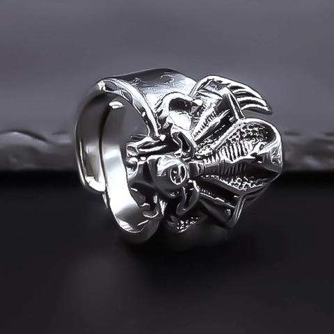 Vintage Alloy Cobra Snake Ring Punk Gothic Adjustable Silver Color Animal Statement Ring For Men Unisex Party Fashion Jewelry