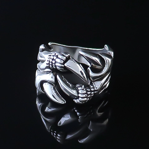 Vintage Men's Eagle Claw Ring Alloy Retro Punk Gothic Adjustable Hip Hop Jewelry Finger Ring Animal Dragon Claw Accessory
