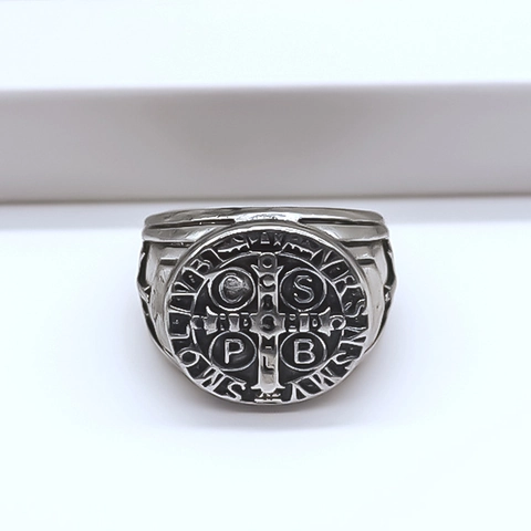 Vintage Benediktus Medaille Siegelring Für Damen Herren Legierung Kreuz Graviert Verstellbar Offener Ring Religiöser Punk Gotik Schmuck