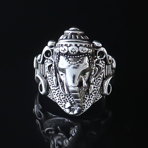 Vintage Ganesha Head Elephant Ring For Men Retro Alloy Antique Silver Color Hip Hop Punk Adjustable Open Finger Jewelry Gift
