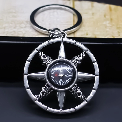 Vintage Metalen Kompas Sleutelhanger Retro Nautisch Roer Hanger Sleutelring Street Style Functionele Kompas Cadeau