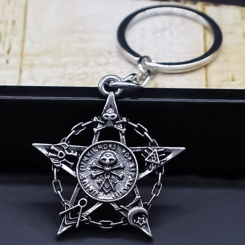 Retro Gothic Pentagramm Totenkopf Schlüsselanhänger Antik Silber Legierung Freimaurer Symbol Allsehendes Auge Rucksack Anhänger Herren Damen