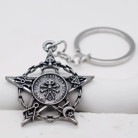 Retro Gothic Pentagramm Totenkopf Schlüsselanhänger Antik Silber Legierung Freimaurer Symbol Allsehendes Auge Rucksack Anhänger Herren Damen