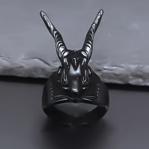 Punk Gothic Ziegenkopf Offener Ring Vintage Matt Schwarz Legierung Tierhorn Verstellbarer Fingerring Für Unisex Schmuck Zubehör