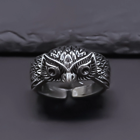 Anello Aperto a Forma di Gufo in Argento Vintage per Uomo Donna Design Animale Punk Anello Regolabile Gioielli Hip Hop Regalo