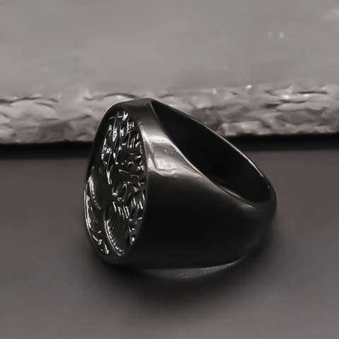 Vintage Mattschwarz Legierung Lebensbaum Siegelring Für Herren Geometrisch Rund Fingerring Streetwear Punk Stil Schmuck Geschenk